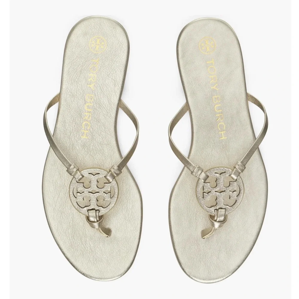 Tory Burch Miller Knotted Sandals Metallic Spark Gold - Picture 1 of 5
